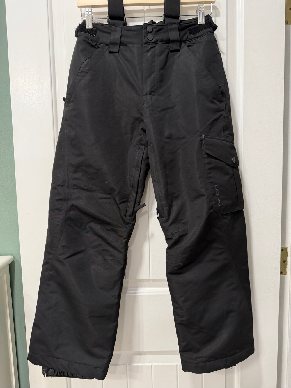 Boy’s Liquid Black Cargo Snow Pants with Suspenders